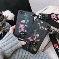 Чехол для айфон iPhone X / Xs "Цветы и Фламинго" с кольцом-подставкой и ремешками 